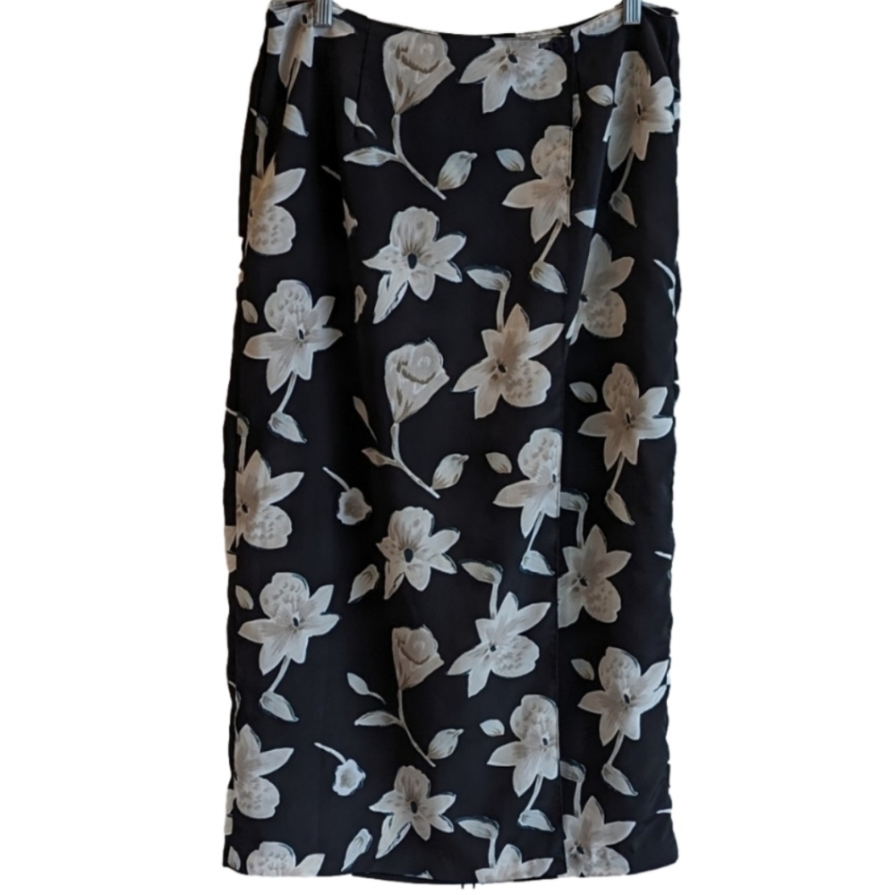 Vintage Maxi Pencil Skirt Floral Dark Romantic Size L